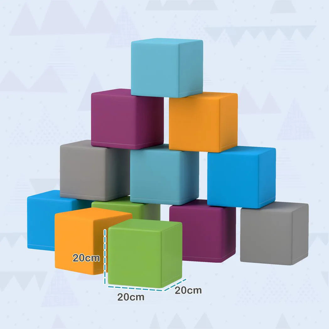 HOMCOM 12-Piece Soft Play Foam Blocks Set for Toddlers – Building and Stacking Toy for Climbing and Crawling, Grey