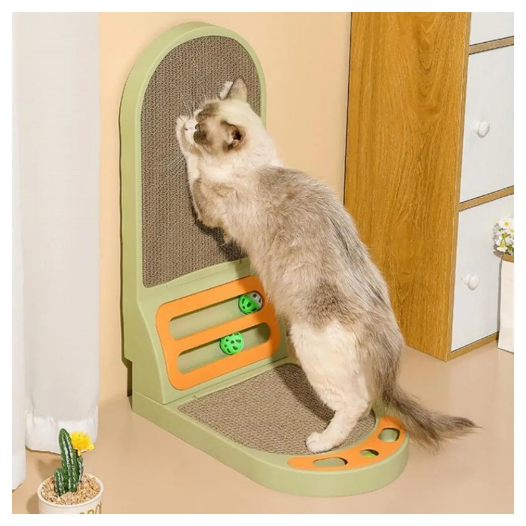 L-Shaped Cat Scratcher Board with Bell Ball Toys – Thickened Double-Sided Scratching Pad and Lounge Bed