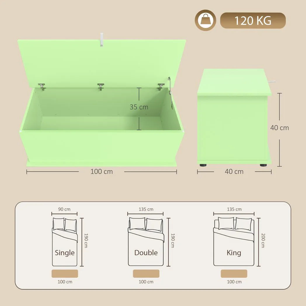 HOMCOM 114L Storage Chest Bench with Safety Hinge and Non-Slip Feet – Bedroom Blanket Box and Hallway Trunk, Green
