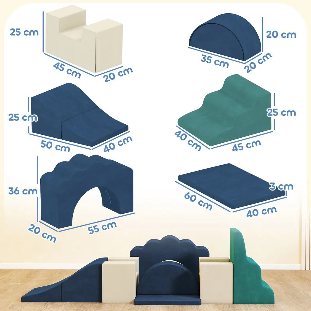 AIYAPLAY 7 Piece Kids Soft Play Set with Velvet Cover – Climb and Crawl Foam Toy for Toddlers, Dark Blue