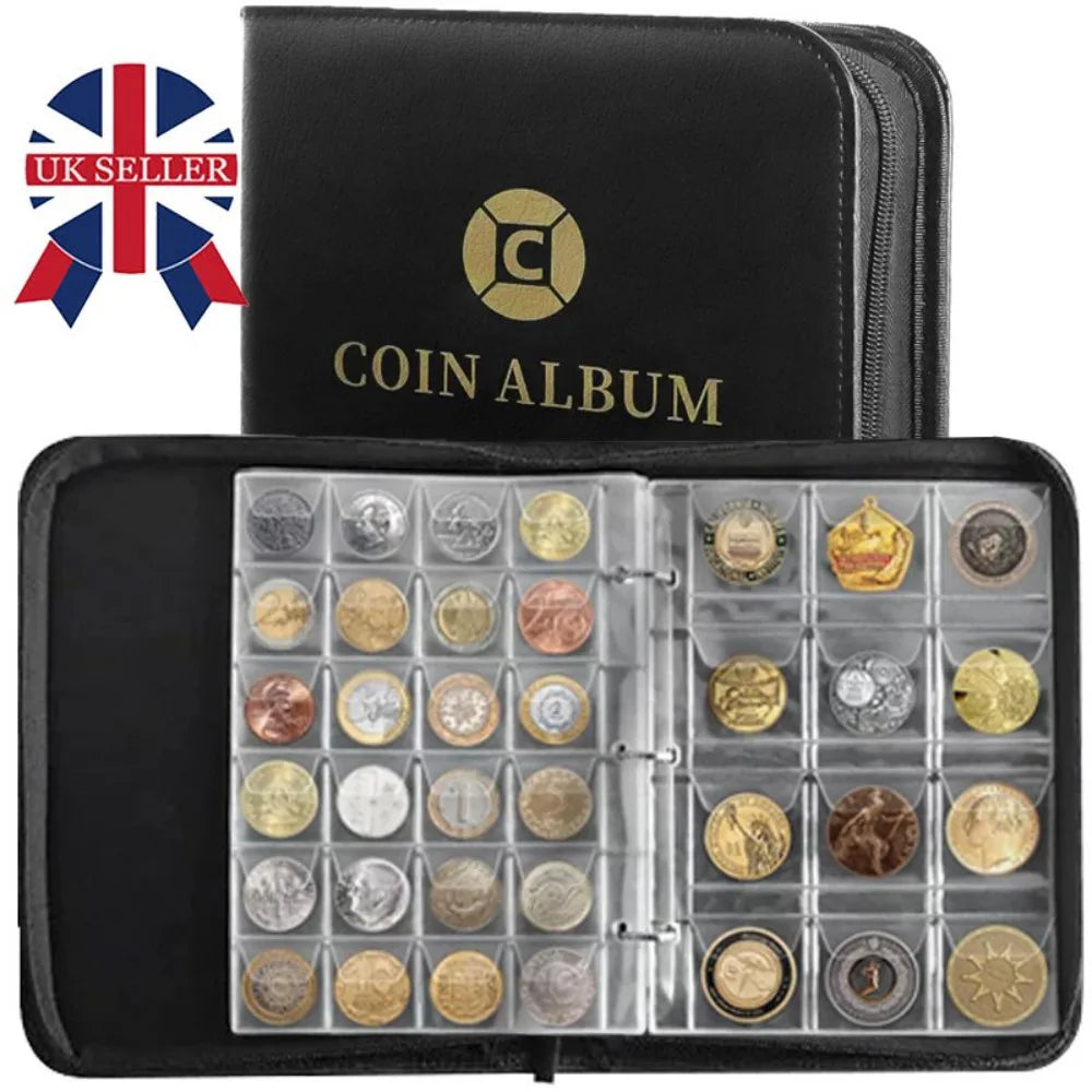 420-Pocket Coin Album with 20 Pages and PU Leather Cover – Collecting Folder for Coins and Stamps, Black