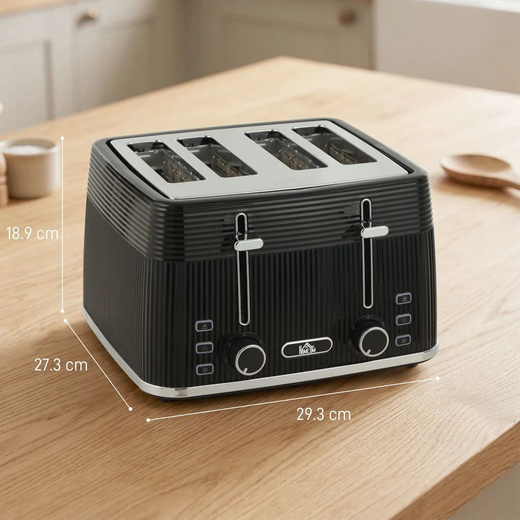 HOMCOM 4 Slice Toaster with 7 Browning Levels, Dual Controls, Defrost and Reheat, Crumb Tray, Black