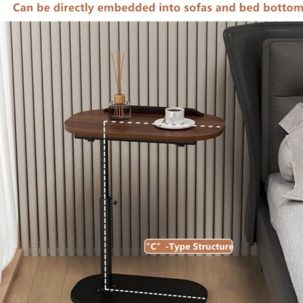 C-Shaped Height-Adjustable Sofa Side Table with Tilting Tabletop – Laptop and Coffee End Table for Living Room