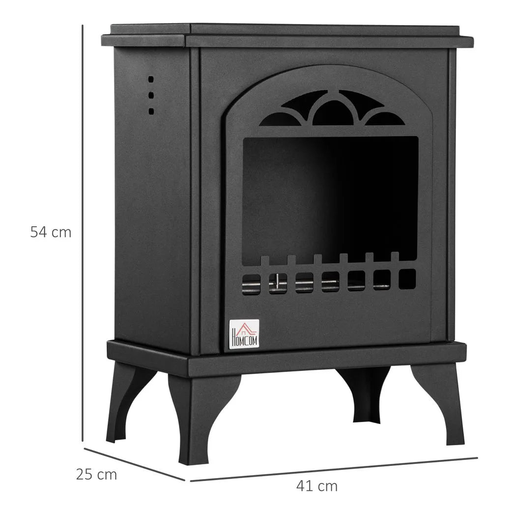 HOMCOM Free Standing Ethanol Fireplace with 0.9L Tank, 3 Hours Burning Time – Vintage-Style Bioethanol Heater Stove, Black