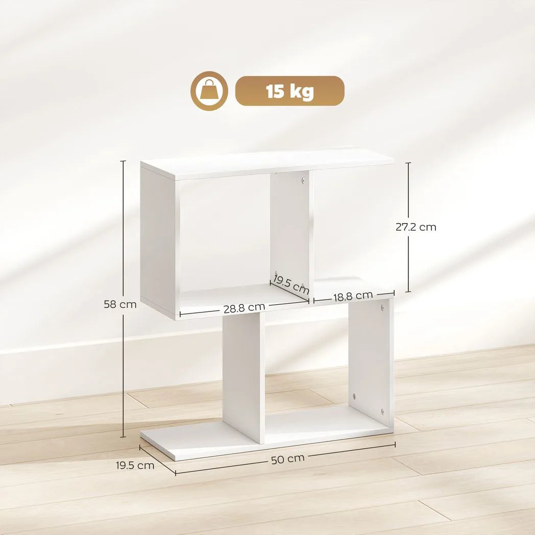 HOMCOM S-Shaped 3-Tier Narrow Side Table with Storage Shelves, 50W x 19.5D x 58H cm – Living Room End Table, White