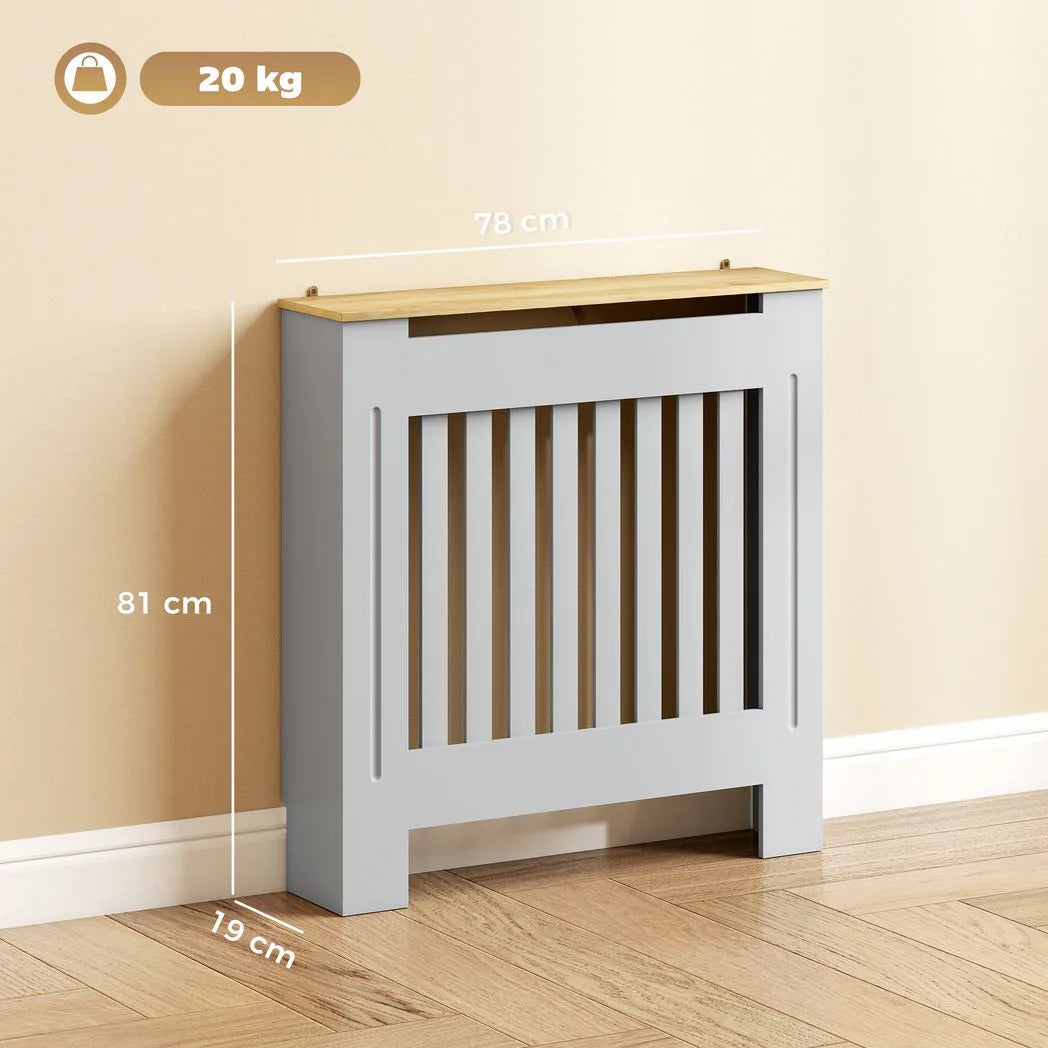 HOMCOM Slatted Radiator Cover with Top Shelf and Anti-Toppling Design – Painted MDF Heater Cabinet, Grey
