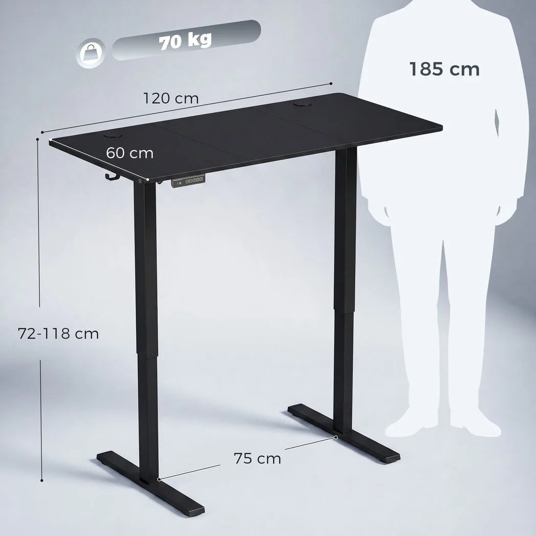 HOMCOM Electric Standing Desk with Memory Control, LED Display & 2 Cable Holes – Sit Stand Desk, Black