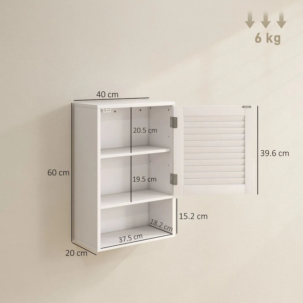 HOMCOM Wall Mounted Bathroom Cabinet with Adjustable Shelves – 40 cm Louvred Door Storage, White