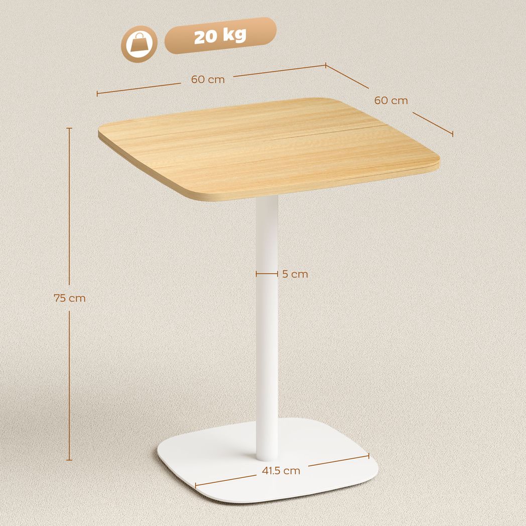 HOMCOM 60 cm Square Dining Table for Two with Wood-Veneer Top and Steel Base – Small Kitchen Table, Natural Wood