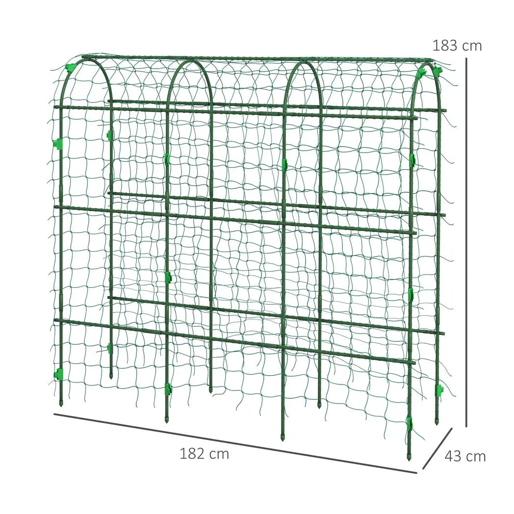 Outsunny 183 cm Metal Garden Arch Trellis with Climbing Net – Plant Support for Fruit and Vegetables