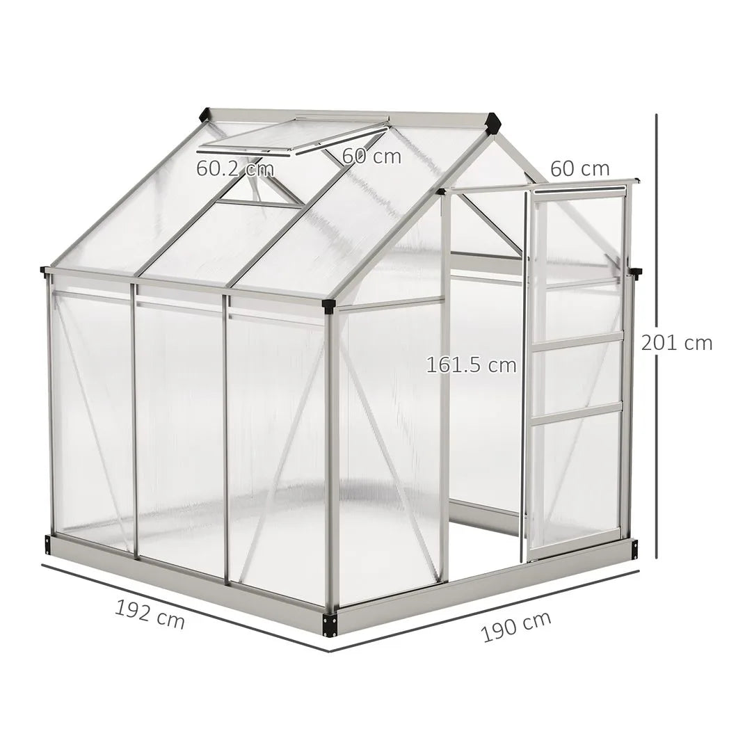 Outsunny 6 x 6ft Polycarbonate Walk-In Greenhouse with Aluminium Frame & Sliding Door – Garden Growhouse, Clear