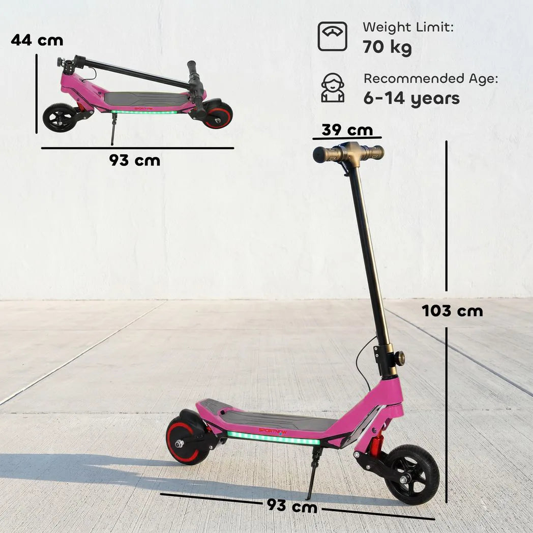 SPORTNOW Kids Electric Scooter with LED Display, RGB Lights & Suspension – Foldable E-Scooter, Up to 16km/h, Pink