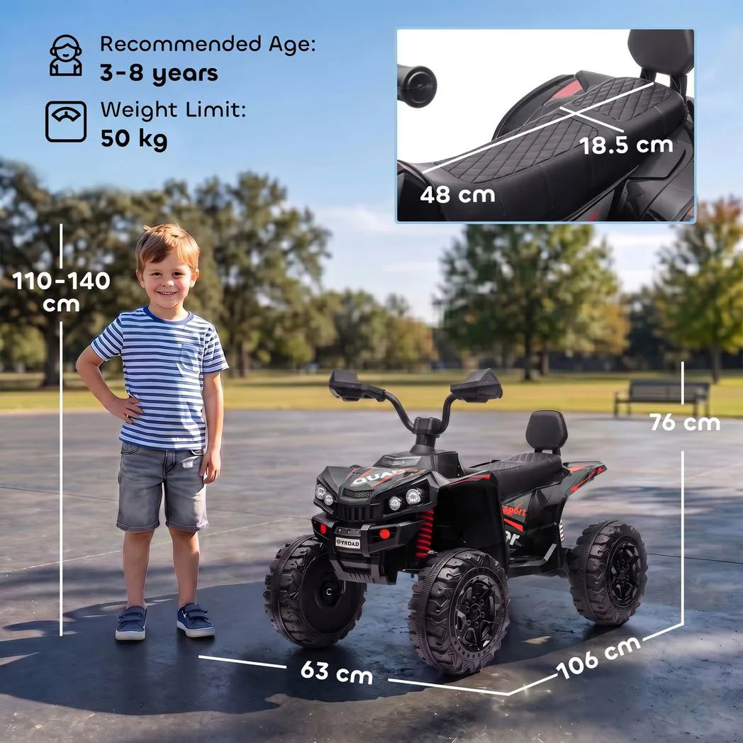 AIYAPLAY 24V 2 Seater Electric Quad Bike for Kids with Soft Start, LED Lights and Music – Ages 3–8, Black