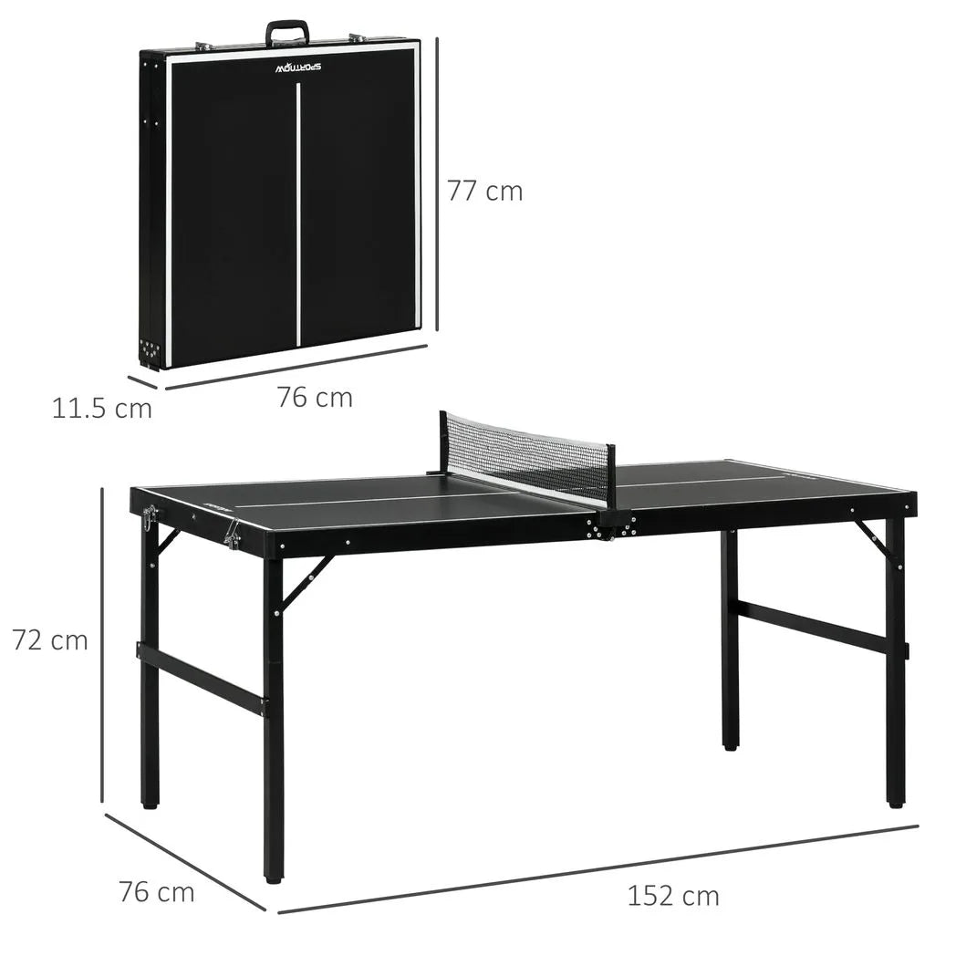 SPORTNOW 5ft Mini Table Tennis Table with Net & Aluminium Frame – Folding Indoor Outdoor Ping Pong Table, Black