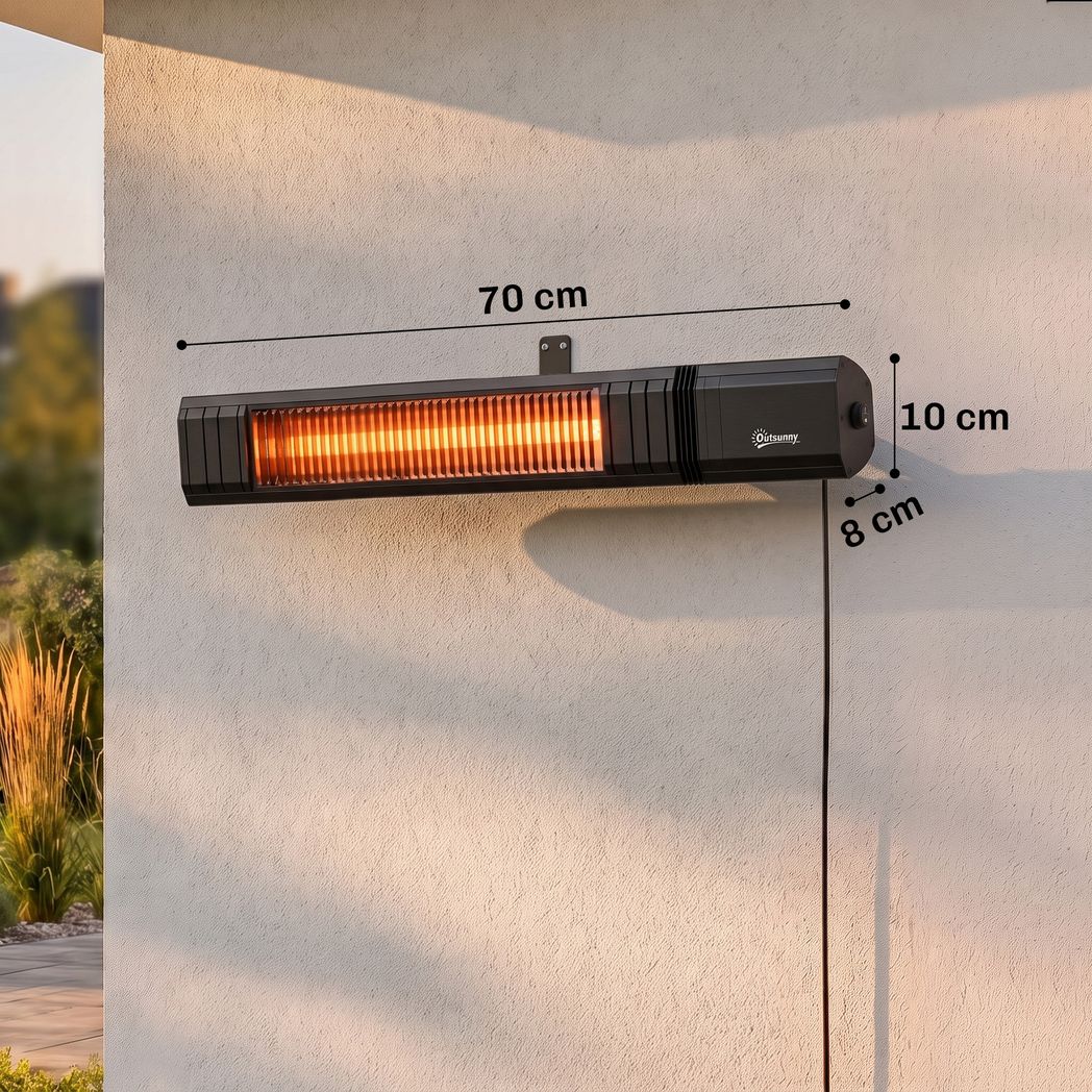 Outsunny 2000 W Electric Infrared Patio Heater with APP and Remote Control – IP65 Wall Mounted, Black
