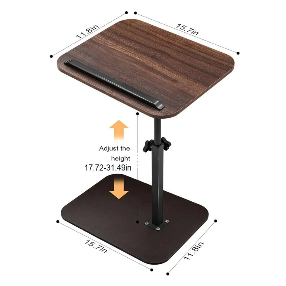 C-Shaped Adjustable Sofa Side Table with Tilting Flip Top, 45–80cm Height – Laptop & Coffee Table, Walnut