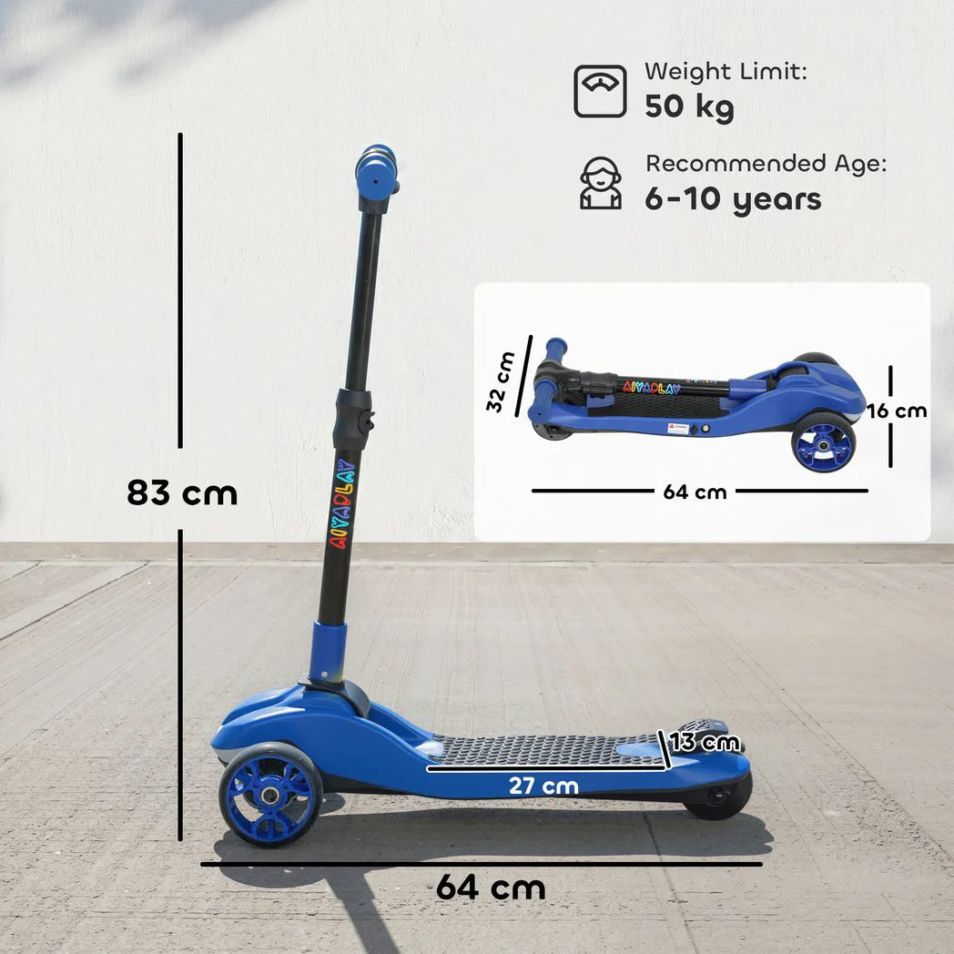AIYAPLAY Kids Three-Wheel Foldable Electric Scooter with LED Lights, Ages 6–10, Blue