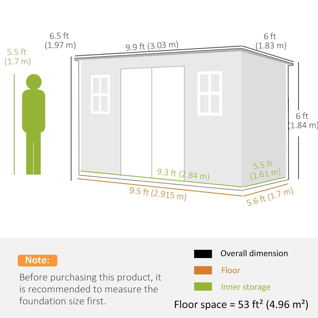 Outsunny 10 x 6ft Resin Garden Shed with Floor, Windows, Lockable Doors and Vents – Outdoor Storage, Grey