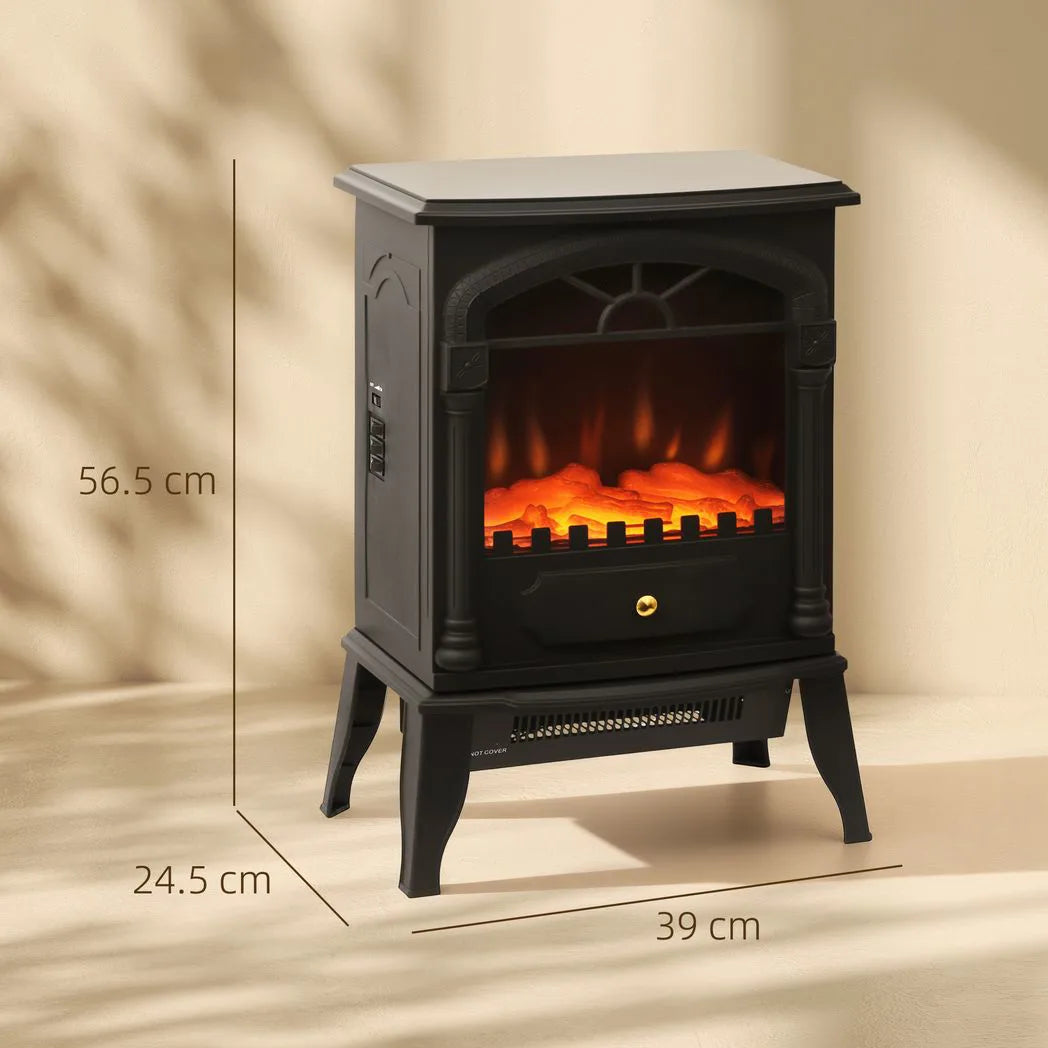 HOMCOM Freestanding Electric Fireplace Stove Heater with 3D Flame Effect, 1000W/2000W – Black