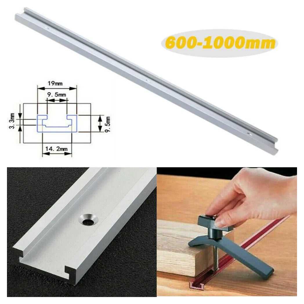 Aluminium T-Slot T-Track Mitre Rail 800mm for Woodworking Jigs and Fixtures – Silver, Suits T-Screws