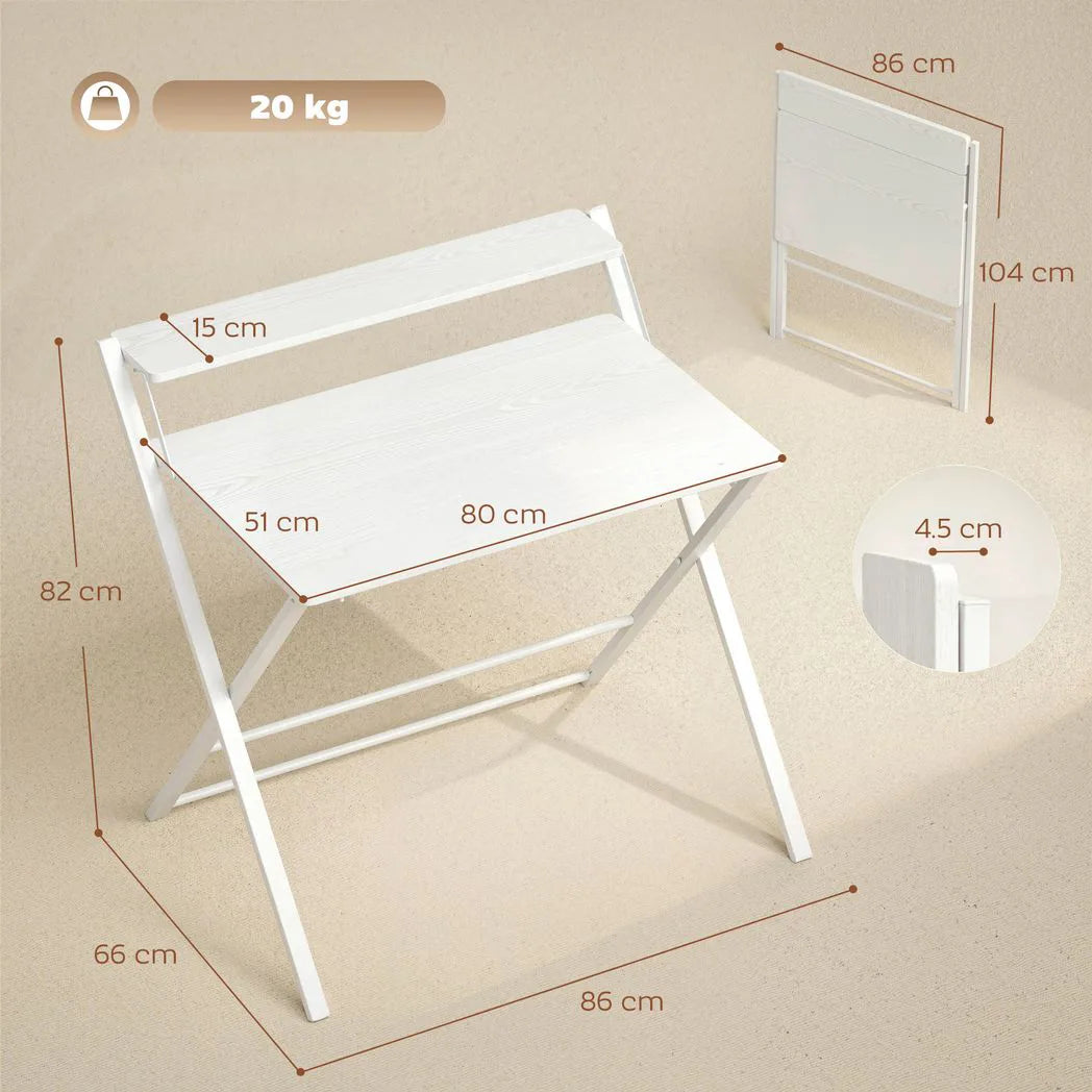 HOMCOM Compact Folding Desk with Storage Shelf – Space-Saving Home Office Computer Desk, White