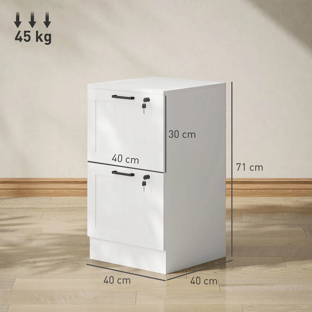 HOMCOM 2 Drawer Filing Cabinet with Lock and Adjustable Hanging Bars for A4 Files – Home Office Storage, White