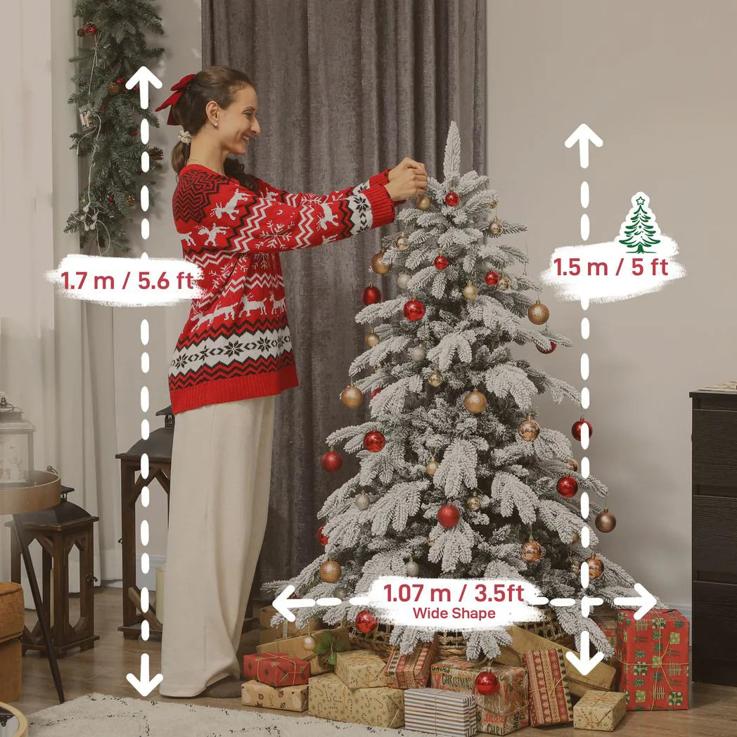 HOMCOM 5ft Snow Flocked Artificial Christmas Tree with 1020 Moulded Tips & Folding Metal Base – Green/White