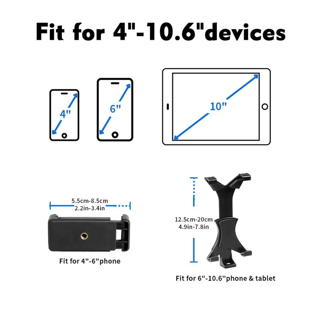 2m Adjustable Tablet & Phone Floor Tripod Stand with Ball Head and Clips – Foldable Stand for Devices 4–10.6"