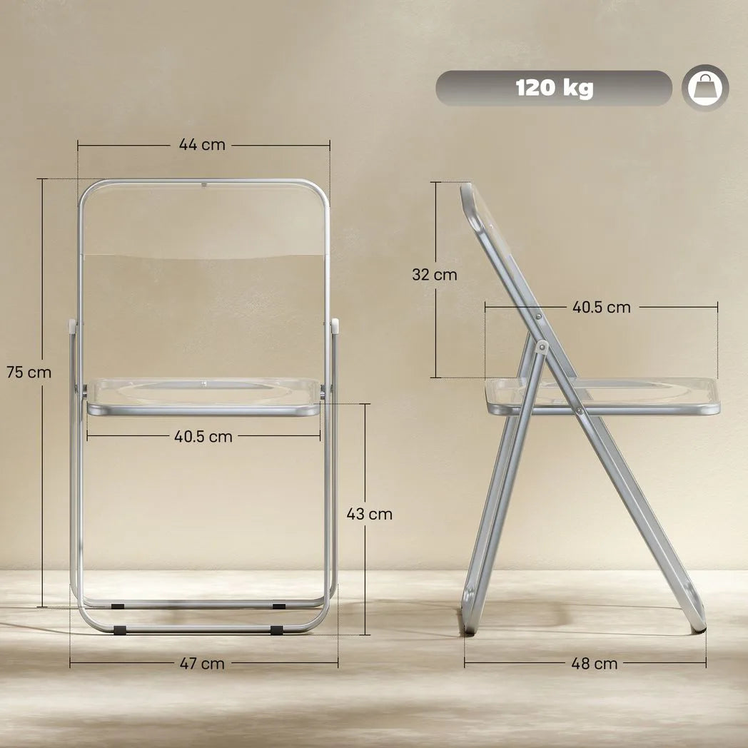 HOMCOM Set of 4 Foldable Chairs with Transparent Seat and Backrest – Heavy Duty Steel Frame, Space-Saving, Clear