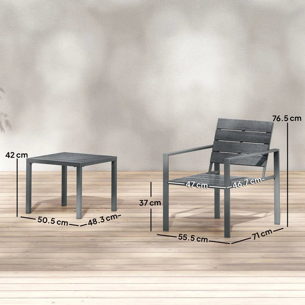 Outsunny 3 Piece Garden Bistro Set for 2 – HDPE Chairs and Coffee Table with Steel Frame