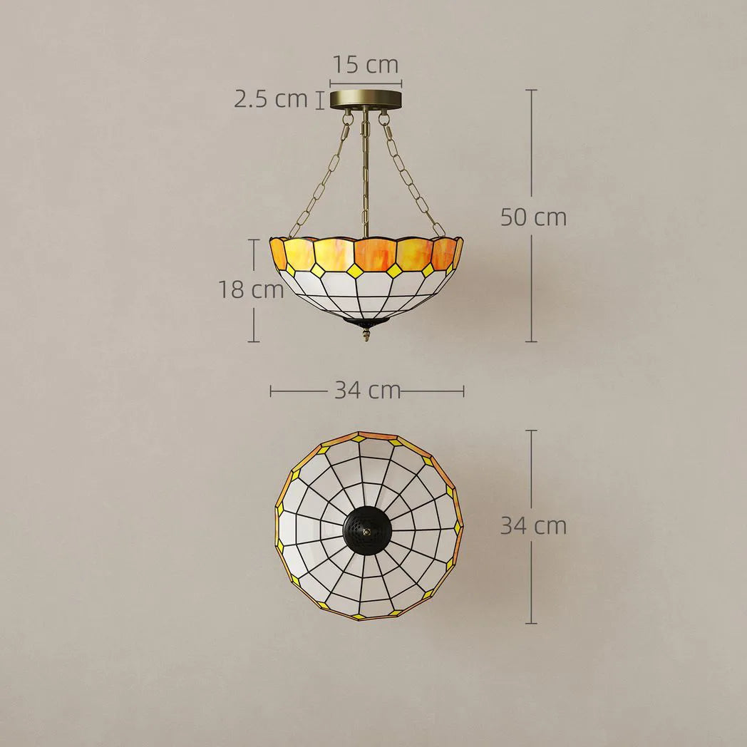 HOMCOM Tiffany Style Ceiling Light with 3 E27 Sockets – Vintage Stained Glass Semi Flush Chandelier