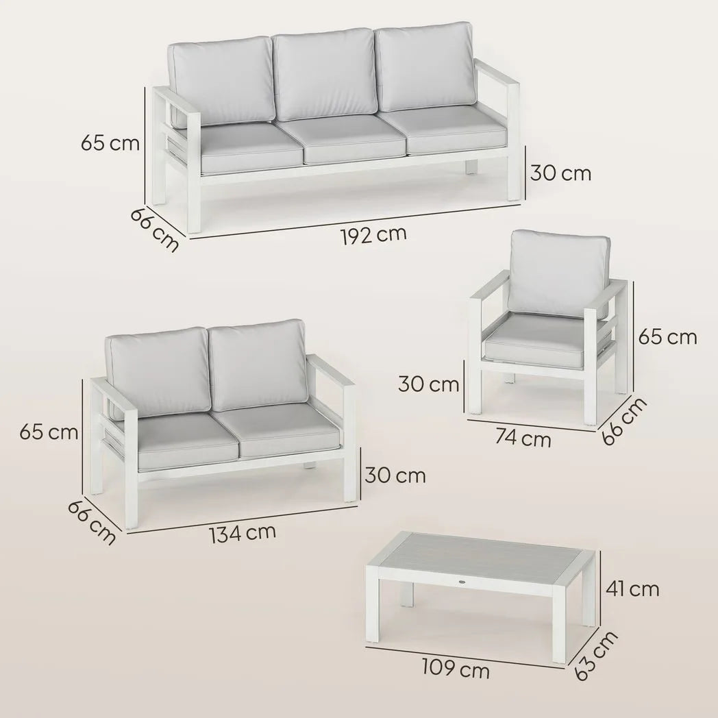 Outsunny 5 Piece Aluminium Garden Sofa Set with Extra Deep Olefin Cushions and Slatted Table – White