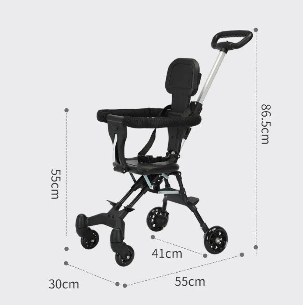 Lightweight Foldable Baby Stroller with Two-Way Seat, Canopy & Double Brakes – Travel Pushchair, Black