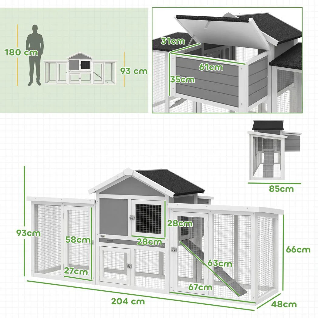 PawHut Large Wooden Chicken Coop with Nesting Box, Two Levels and Five Doors – Outdoor Poultry Hen House