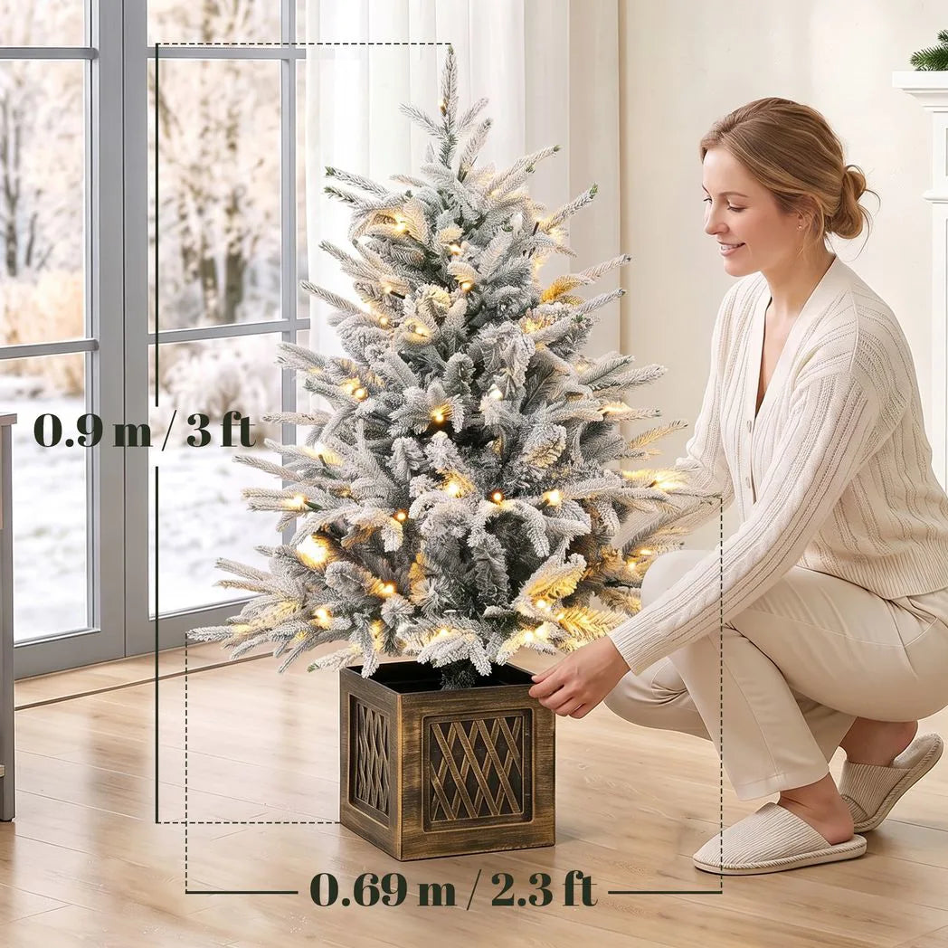 HOMCOM 90cm Pre-Lit Flocked Tabletop Christmas Tree – 70 Warm White LEDs, 488 Tips, Battery Operated
