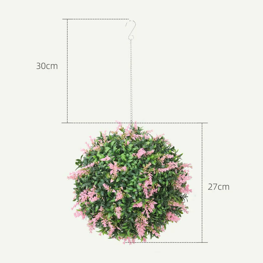 HOMCOM Set of 2 Artificial Plant Topiary Balls, UV-protected Fake Decorative Plants, Pink
