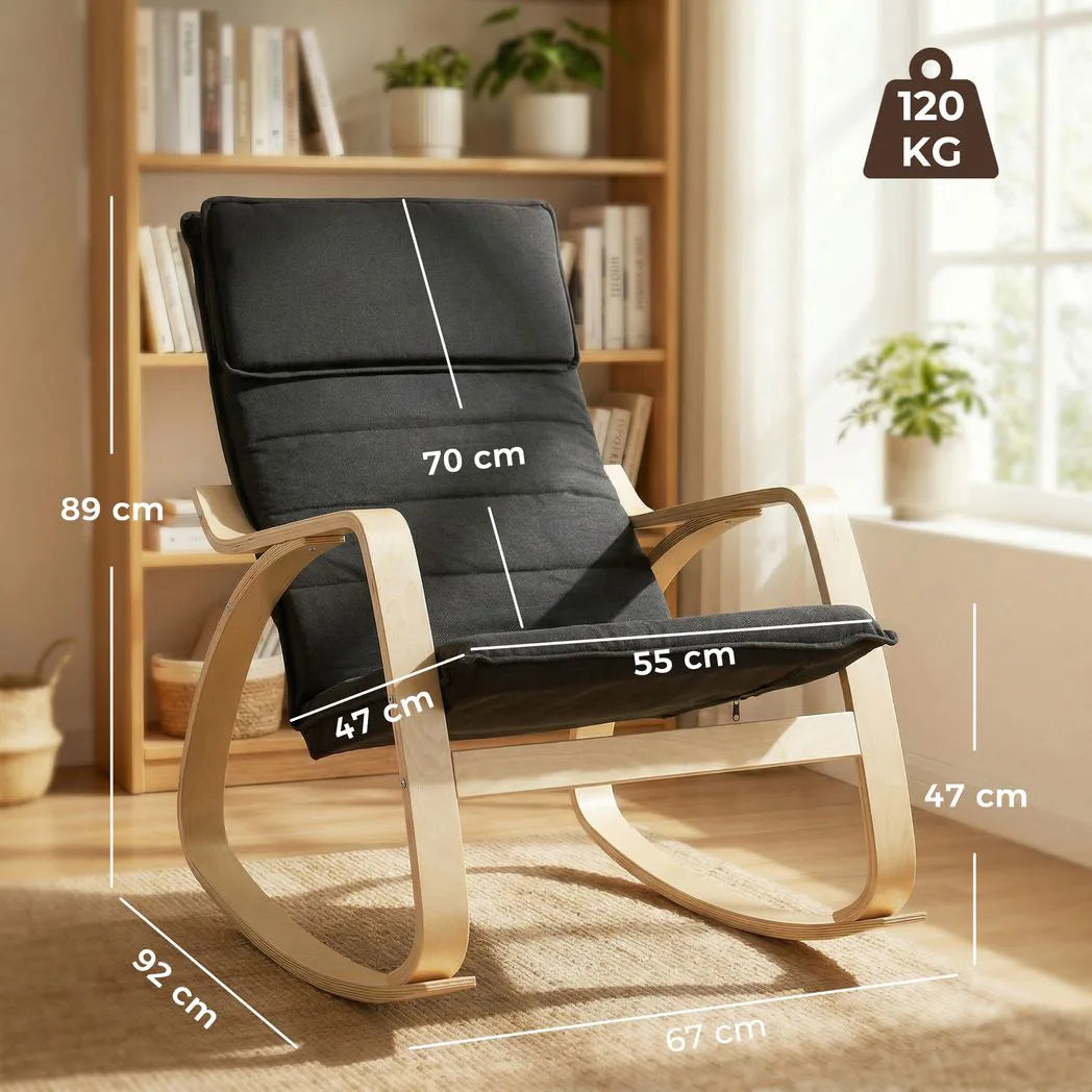 HOMCOM Rocking Lounge Chair with Headrest and Linen-Look Fabric – Relaxing Occasional Armchair, Black