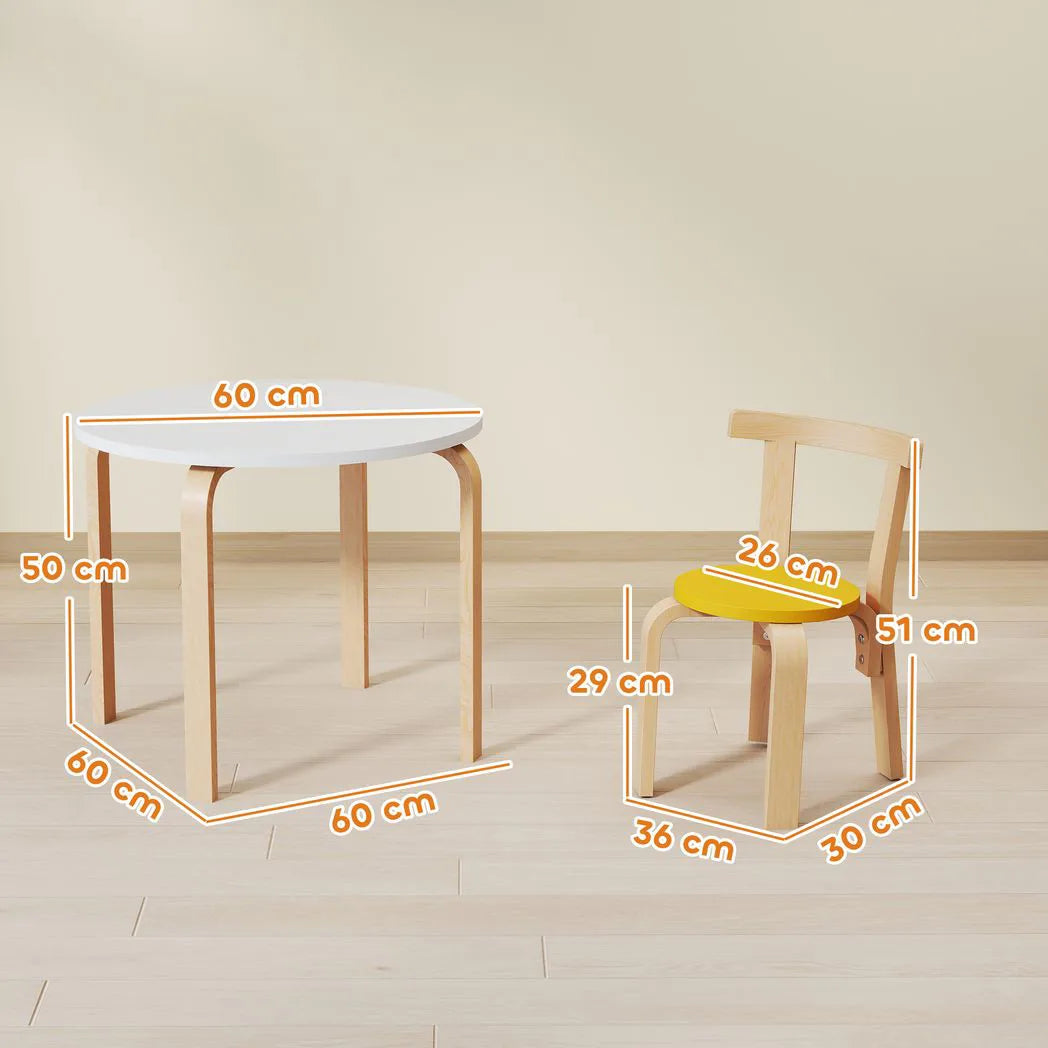 AIYAPLAY 5 Piece Wooden Kids Table and Chairs Set with Rounded Edges – Toddler Furniture for Nursery, Playroom, Classroom, Ages 3-8