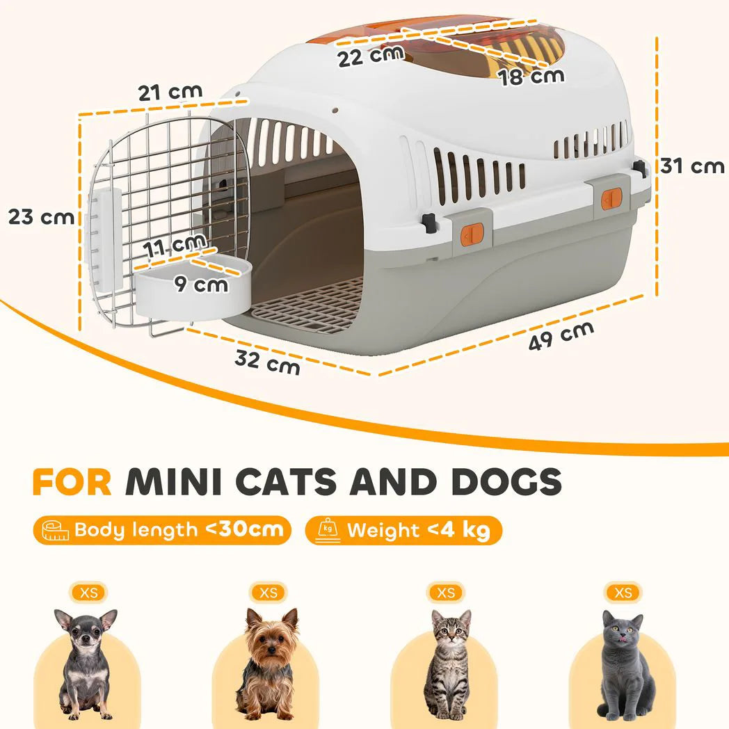 PawHut Hard Shell Pet Carrier for Cats and Small Dogs up to 4kg – Steel Door, Secure Lock, Feed Bowl