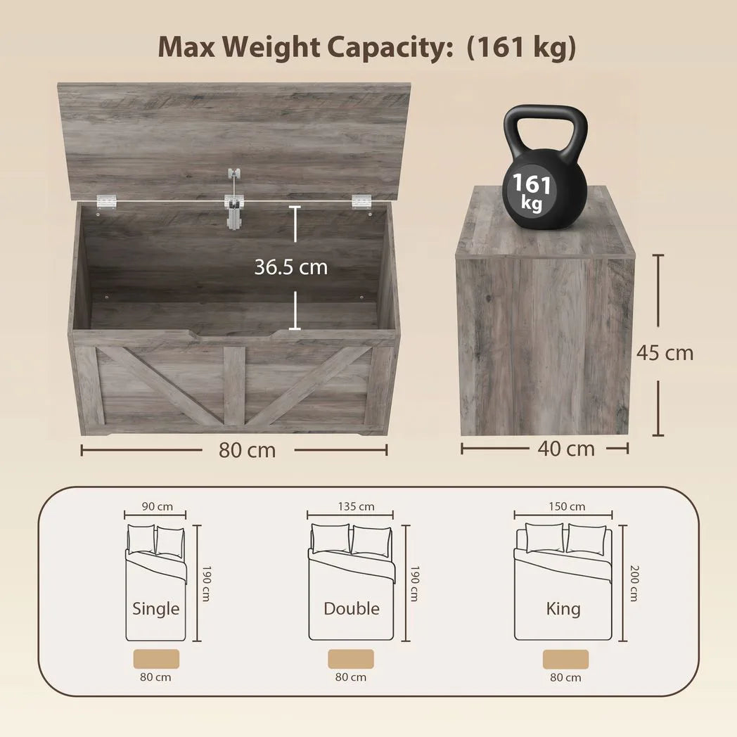 HOMCOM 100L Storage Box with Safety Hinge – Seat Top Storage Chest and Bench, Grey Wood-Effect