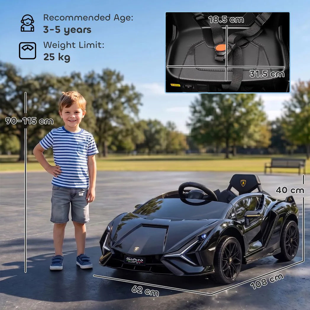 HOMCOM Licensed Lamborghini Sian 12V Kids Electric Ride-On Car with Dual Motors, Remote Control & Music – Black