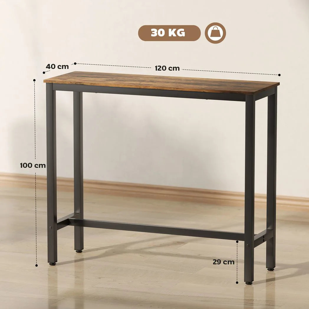 HOMCOM Rectangular Bar Table with Wood-Effect Top and Steel Frame – Pub, Kitchen Breakfast Table, Rustic Brown