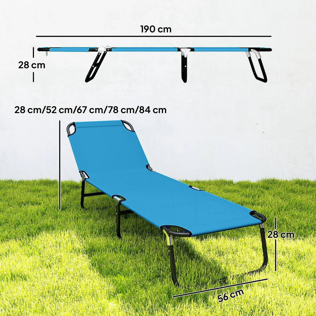 Outsunny Folding Garden Sun Lounger with Five-Position Backrest, Breathable Fabric Seat & Metal Frame, Sky Blue