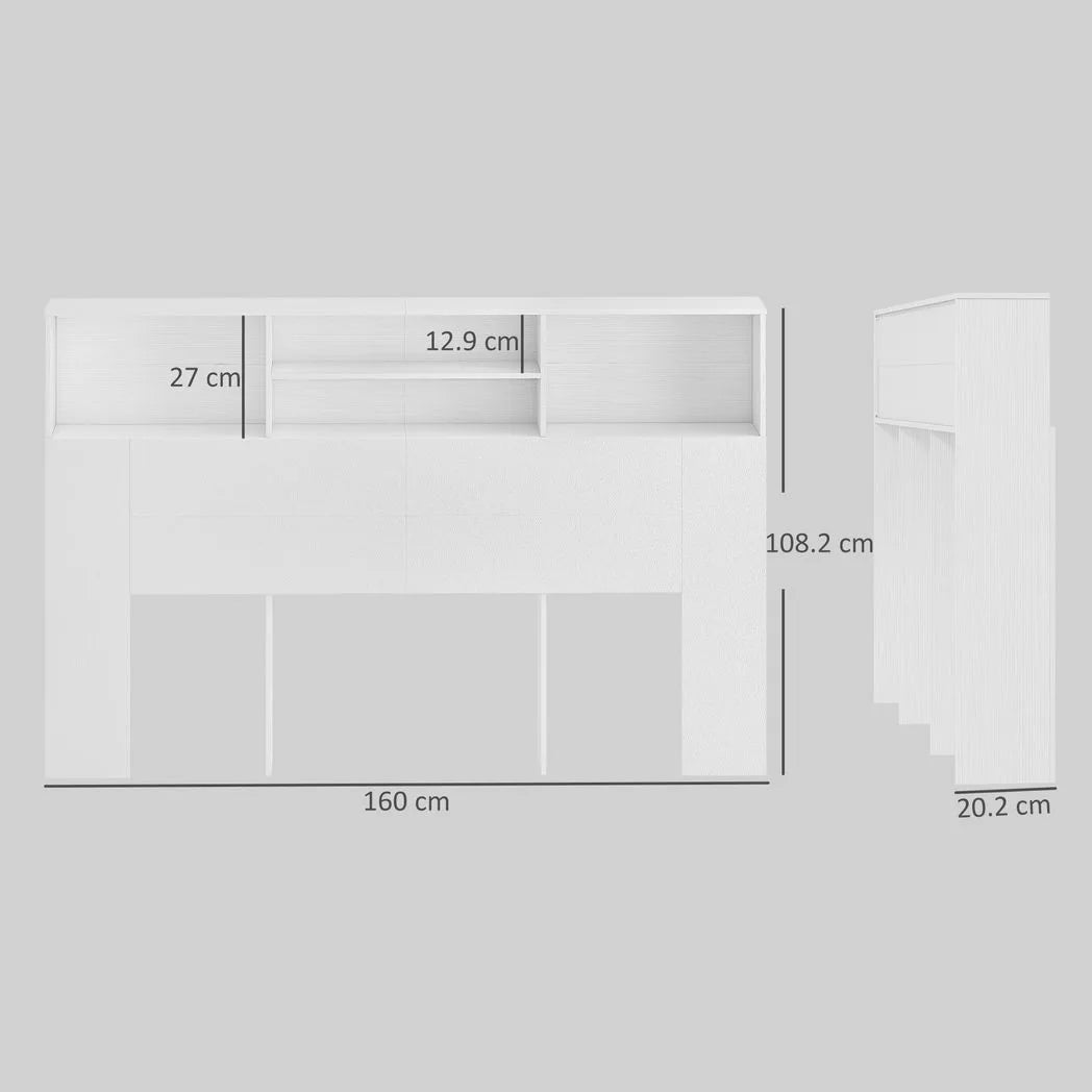 HOMCOM King-Size Freestanding Headboard with 4 Open Storage Compartments – Bedroom Bed Headboard, White