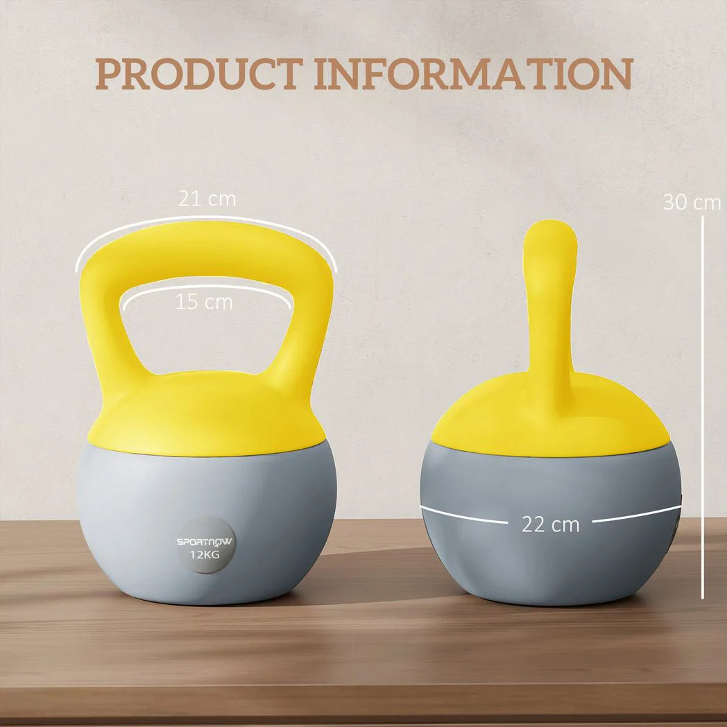 SPORTNOW 12kg Soft Kettlebell with Wide Non-Slip Handle & Flat Base – Home Gym Strength Training, Yellow/Grey