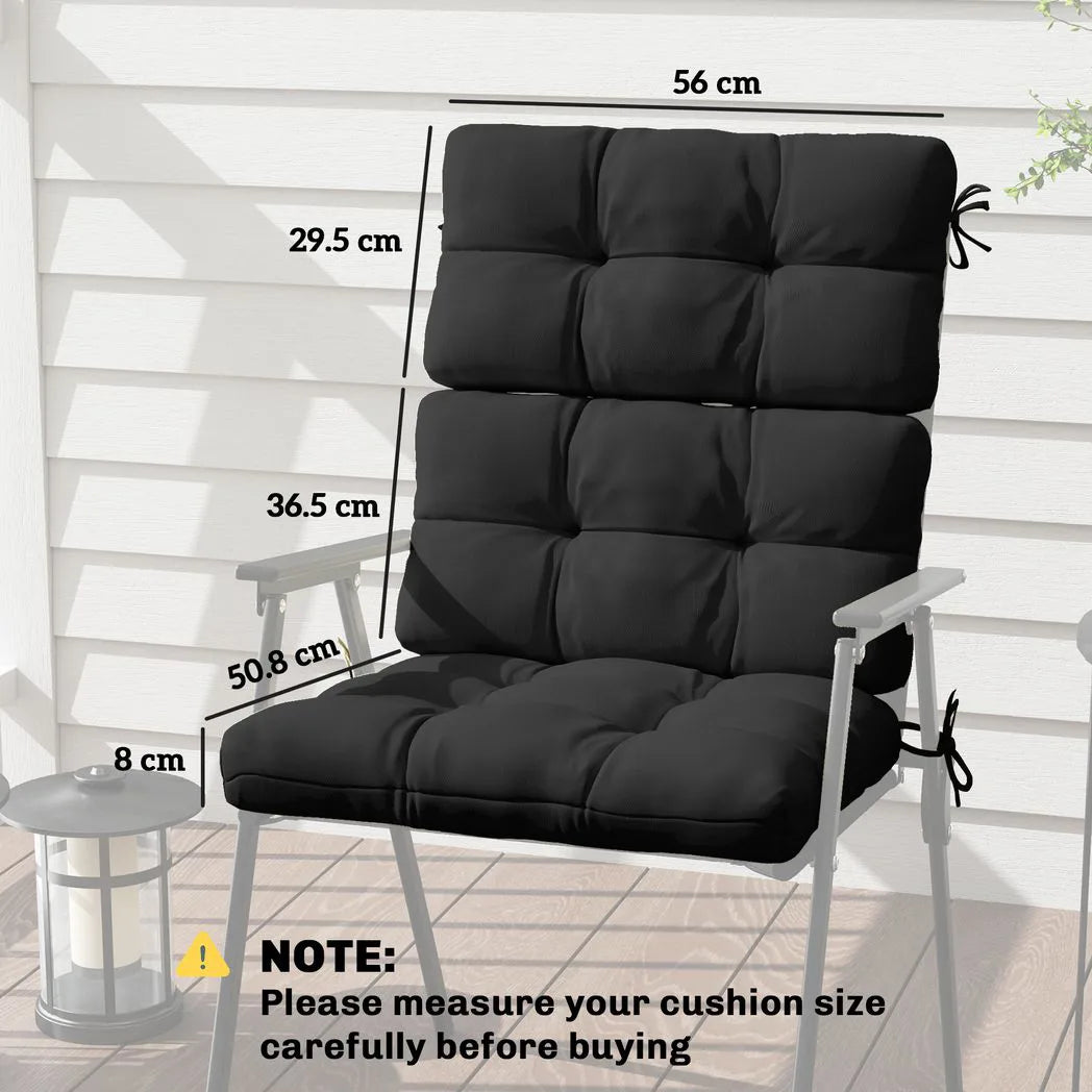 Outsunny Garden Chair Seat & Back Cushions Set of 2 with Ties – Tufted Replacement Pads, Black