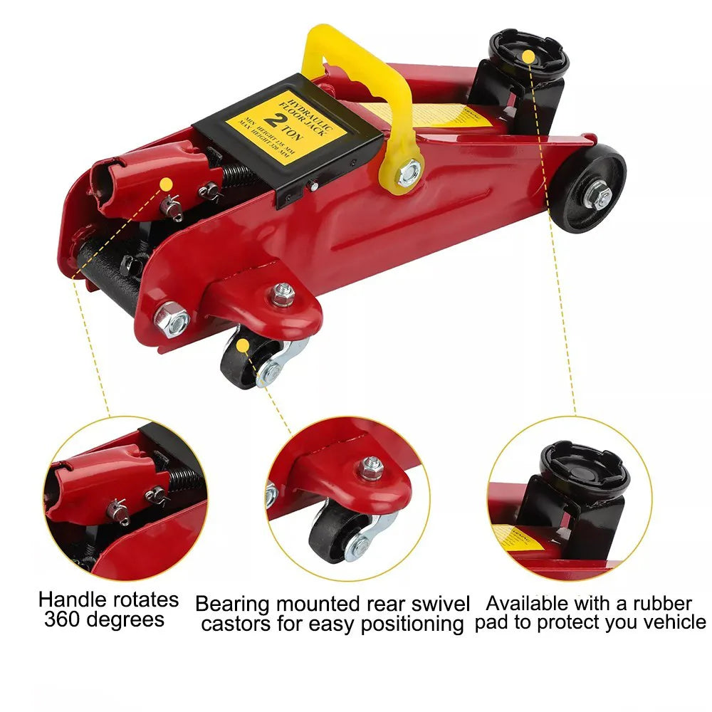 2 Ton Hydraulic Trolley Floor Jack with Plastic Storage Carry Case – Low Profile Car and Van Jack
