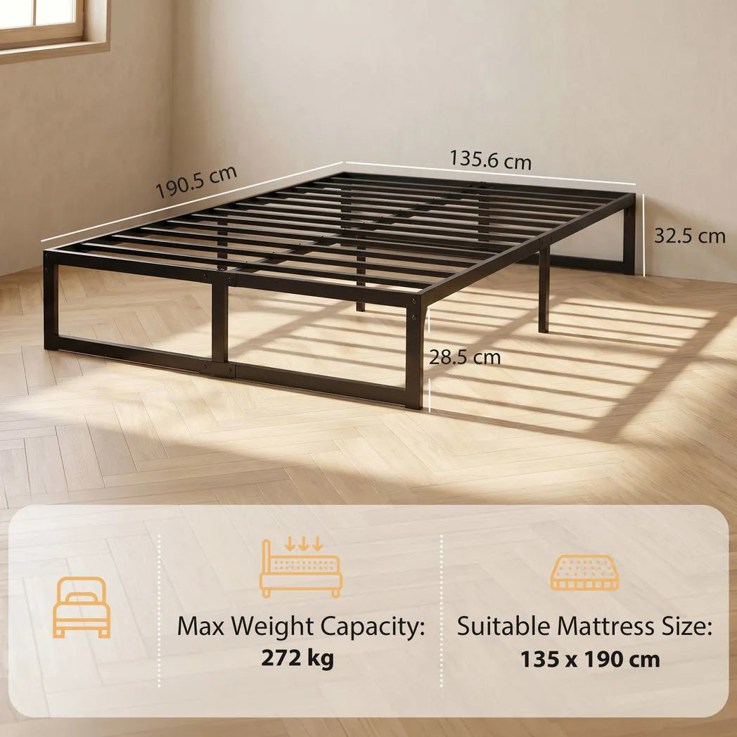 HOMCOM 4ft6 Double Metal Bed Frame with Underbed Storage and 12 Steel Slats – Noise-Free, Black