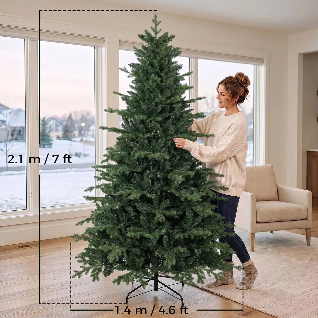HOMCOM 7ft Artificial Christmas Tree with 2080 Realistic Tips, Hinged Wide Shape Xmas Tree, Green