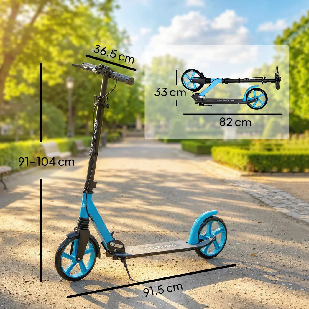 HOMCOM One-Click Folding Kick Scooter with Adjustable Handlebar, Dual Brakes & Kickstand – Push Scooter, Blue